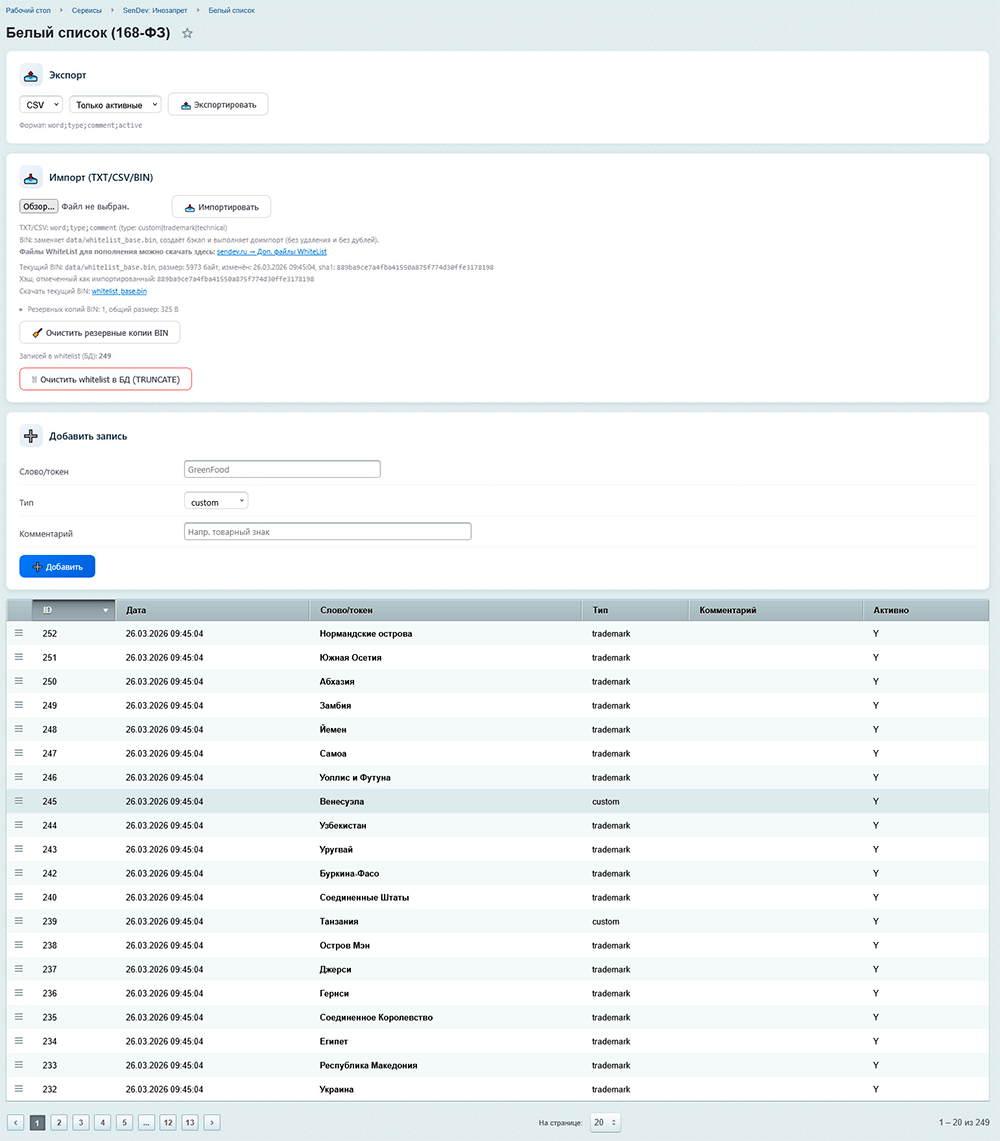 Белый список (168-ФЗ)